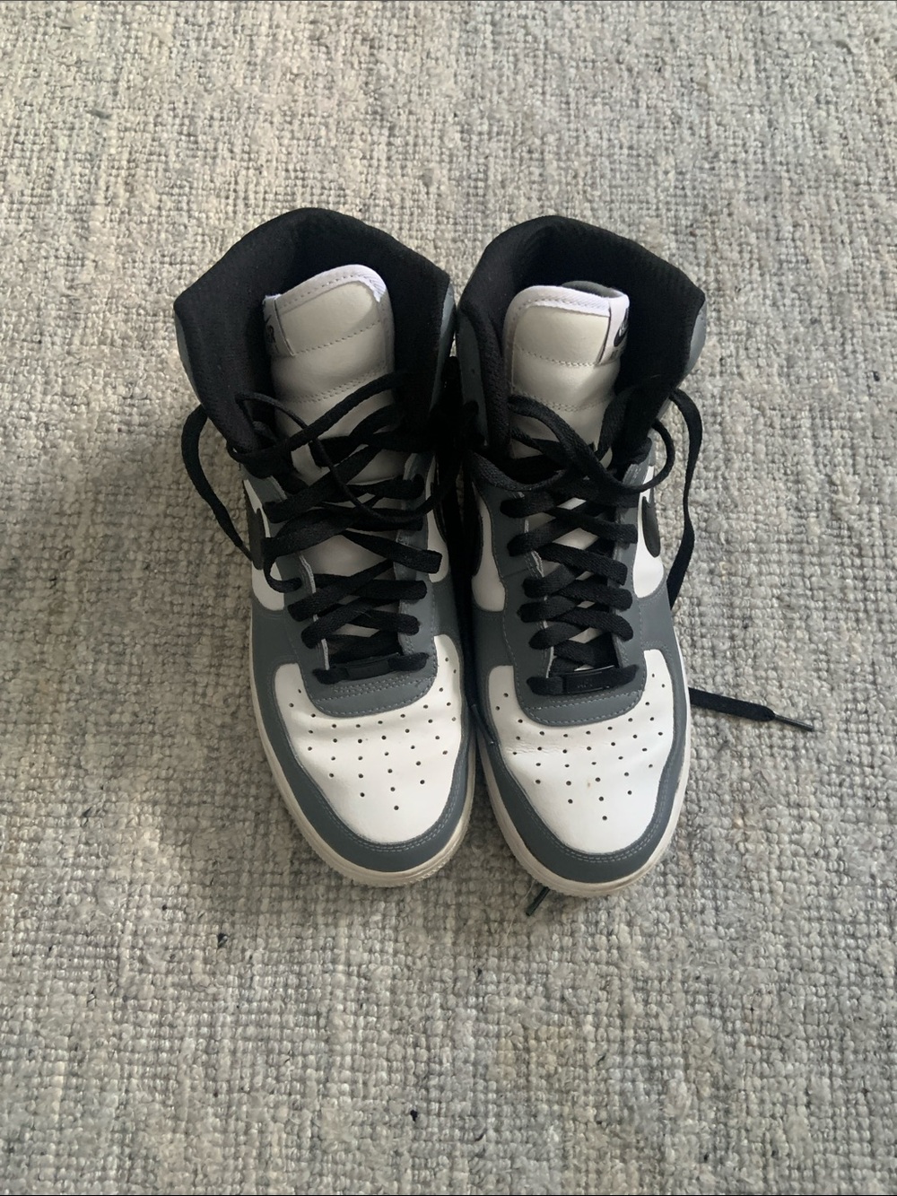 Nike High-Top Sneakers in White and Gray with Black Accents